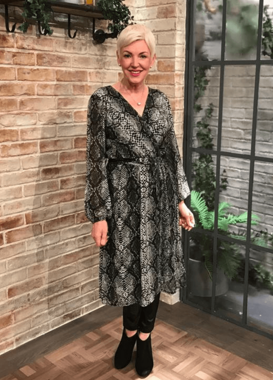 Snake Print Wrap Midi Dress