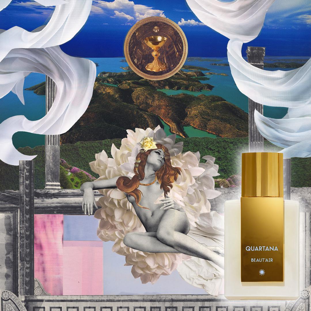 Beaut'air bottle in fresh air and breezy linens editorial artwork by Carlo Zambotti