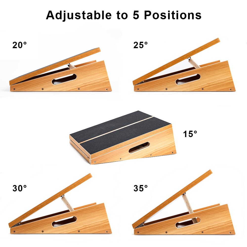 Wooden Slant Board 5 Levels Adjustable Calf Stretcher,Leg Stretcher with Anti-Slip Design on the Bottom and Surface，Portability Functional Trainer Tool 