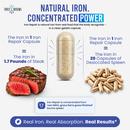 One Iron Repair Plus capsule delivers as much iron as 1.7 pounds of steak, and has 10 times the amount of iron as regular desiccated organ supplements. Concentrated animal sourced iron from non-GMO, grass-fed, grass-finished bovine spleen