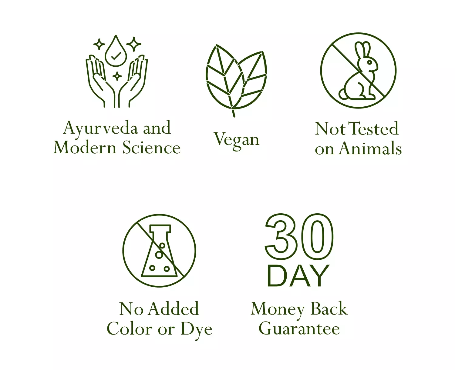 Not tested on Animals, Ayurveda and Modern Science, No added Color or dye, Vegan and 30 day money back guarantee mob 2