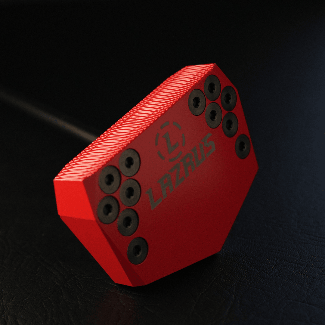 Lazrus LAZ2.5 zero torque mallet putter in Red finish showing alignment of white guideline