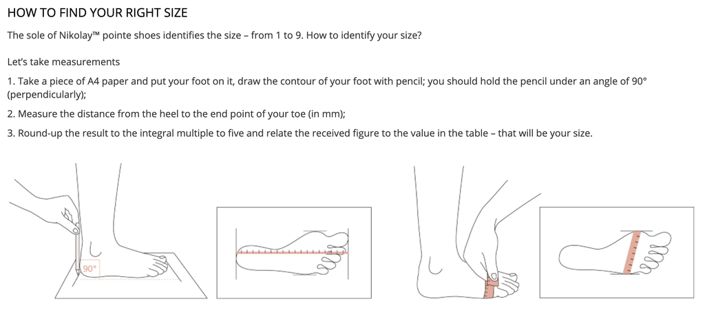 Nikolay Pointe Shoes Sizing