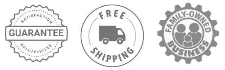 satisfaction guaranteed, free shipping, and family business