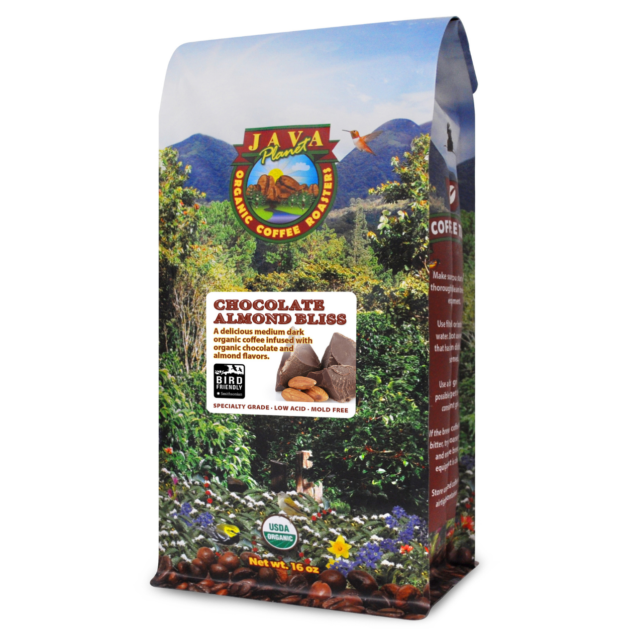 Chocolate Almond Organic Low Acid Coffee 16oz Bag - Single Origin Medium Dark Roast