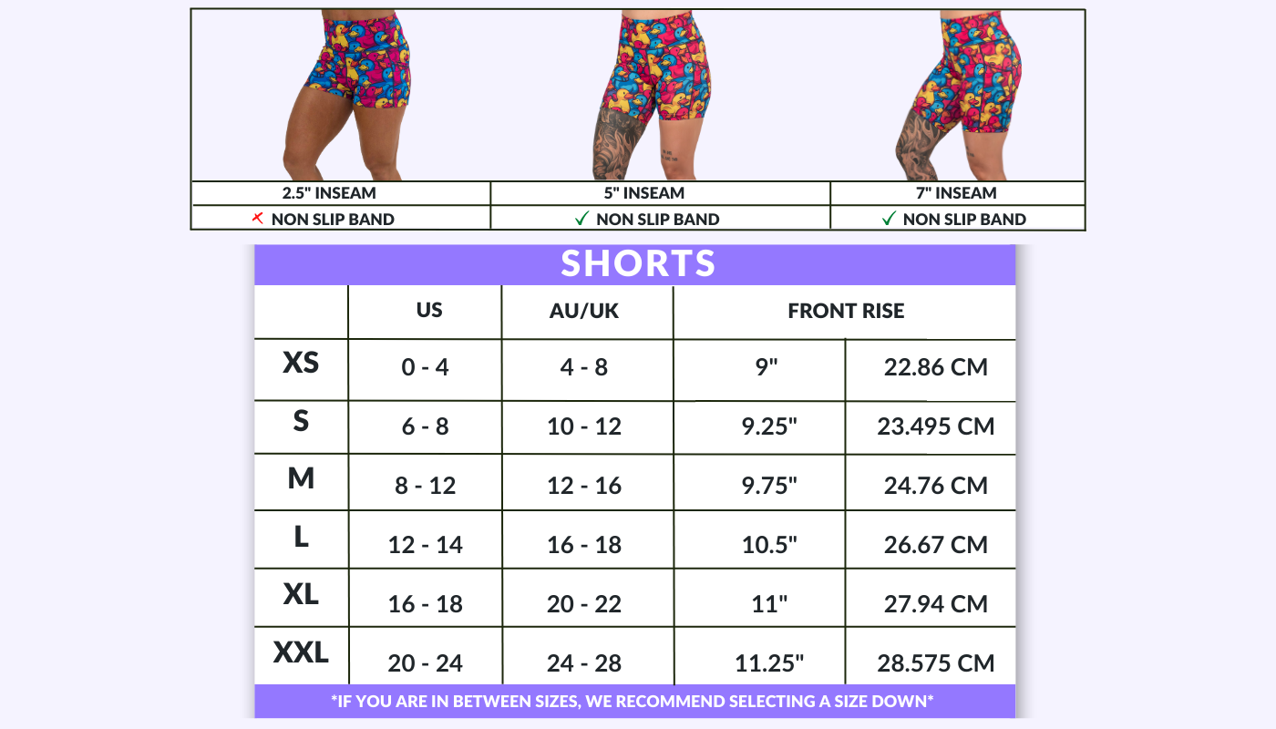 Shorts sizing chart