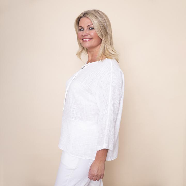 Tie Lace Linen Top in White