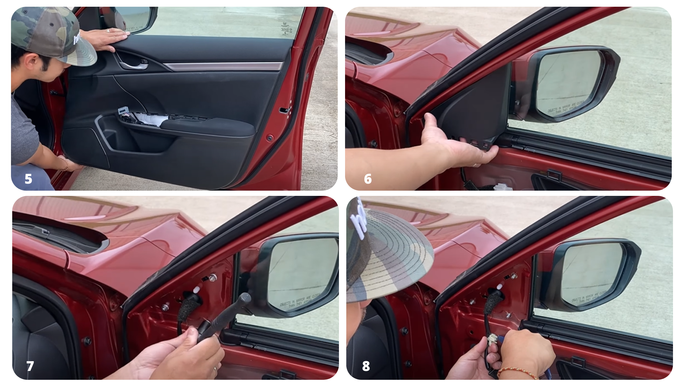 Replacing a 2016-2021 Honda Civic Side View Mirror steps 5-8