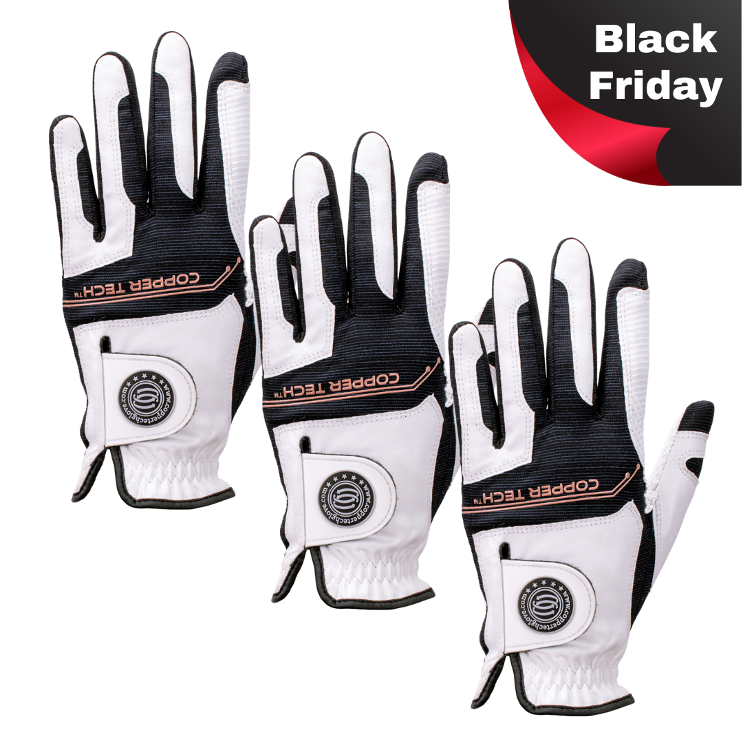 Copper Tech Golf Glove, White/Black, 3-Pack