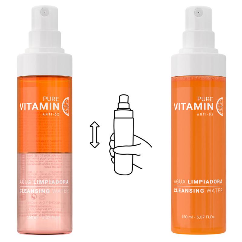 Vitamin C Cleansing Water before and after it's been shaken.