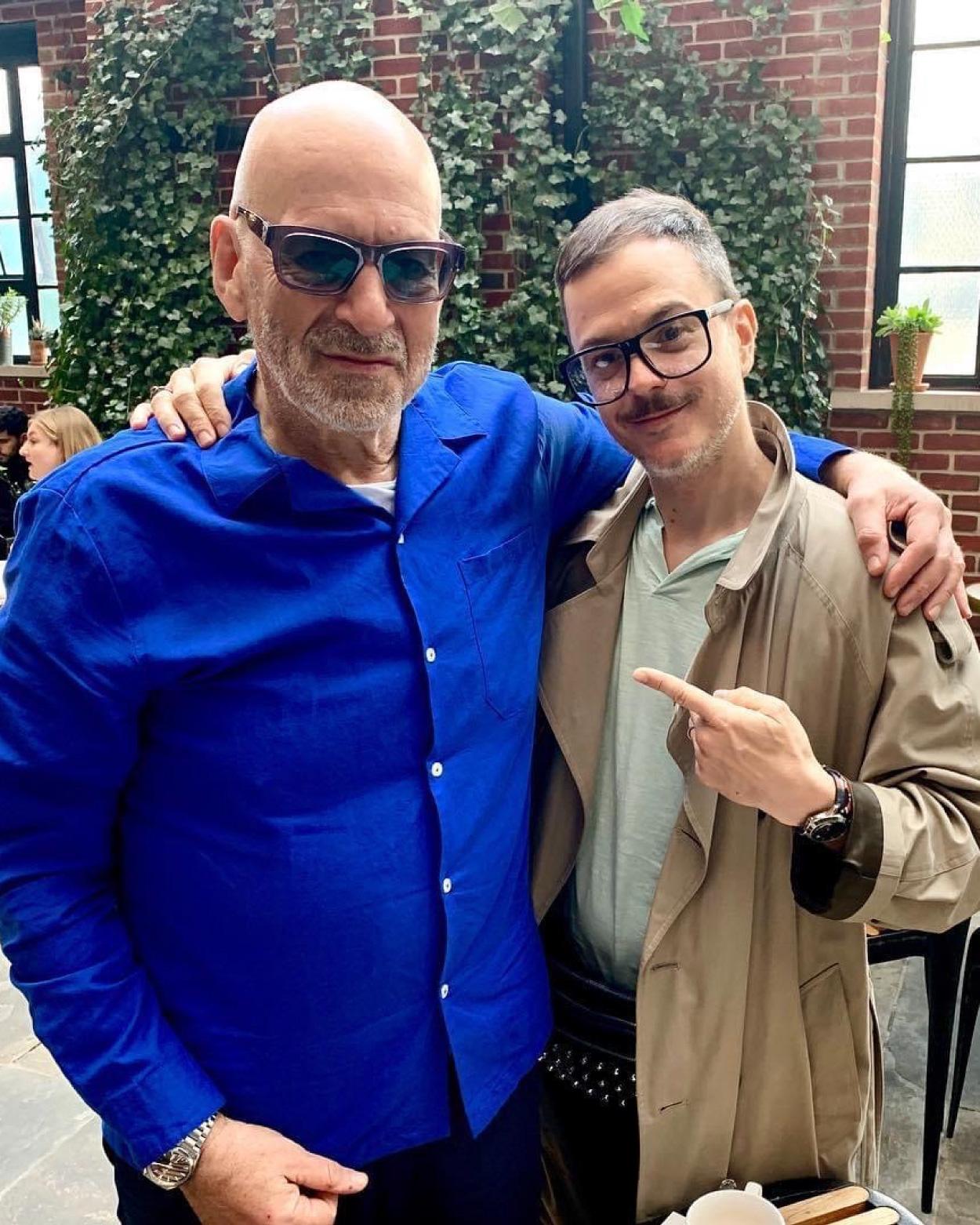 Daniel Miller of MUTE records and Joseph Quartana meet to discuss the scent component of STUMM433 at the Ludlow Hotel, 2019.