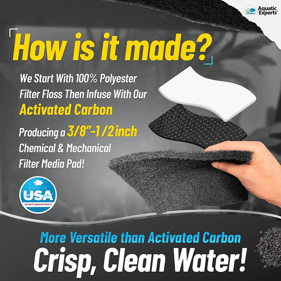 Aquatic Experts Aquarium Carbon Pad - Activated Carbon Filter Pad - Cut to Fit Carbon Infused Filter Pad for Crystal Clear Fish Tank and Ponds - Carbo