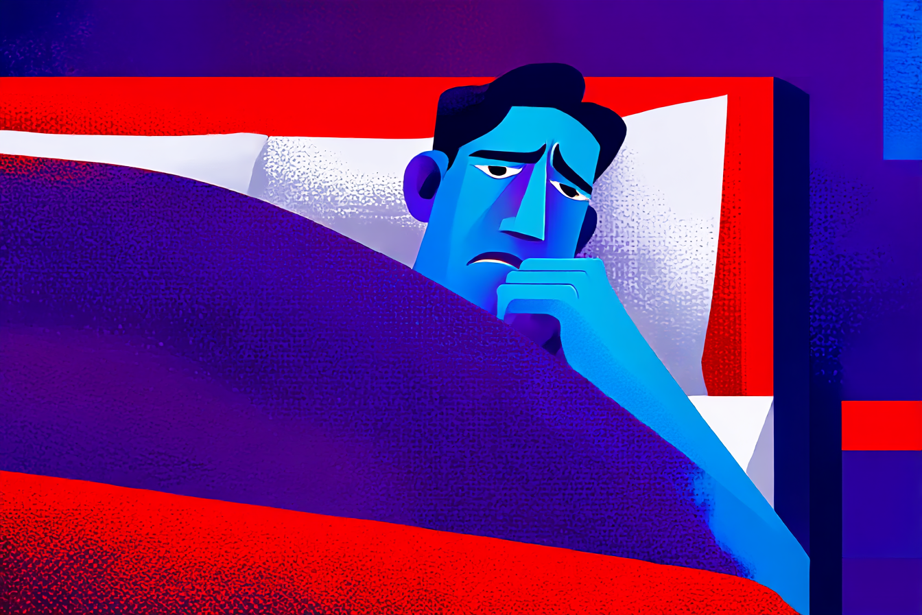 A man who has just woken up from a bad dream wondering how to stop nightmares.