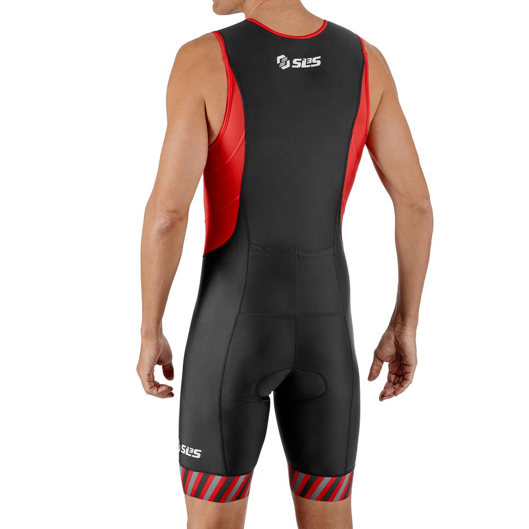 back view red triathlon suit