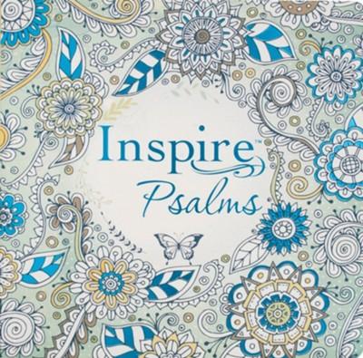 decorative background with paisley blue, yellow, grey text "inspire Psalms"