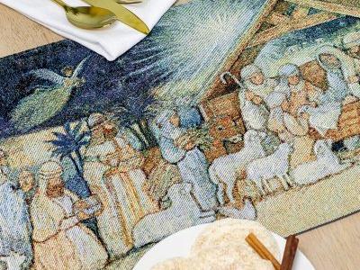 table runner with Nativity scene