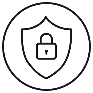 A shield with a padlock at the center, representing reliability and protection.
