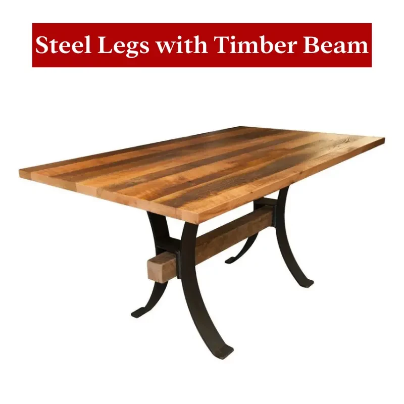 Trestle Steel Flare Base with Timber Beam for Table