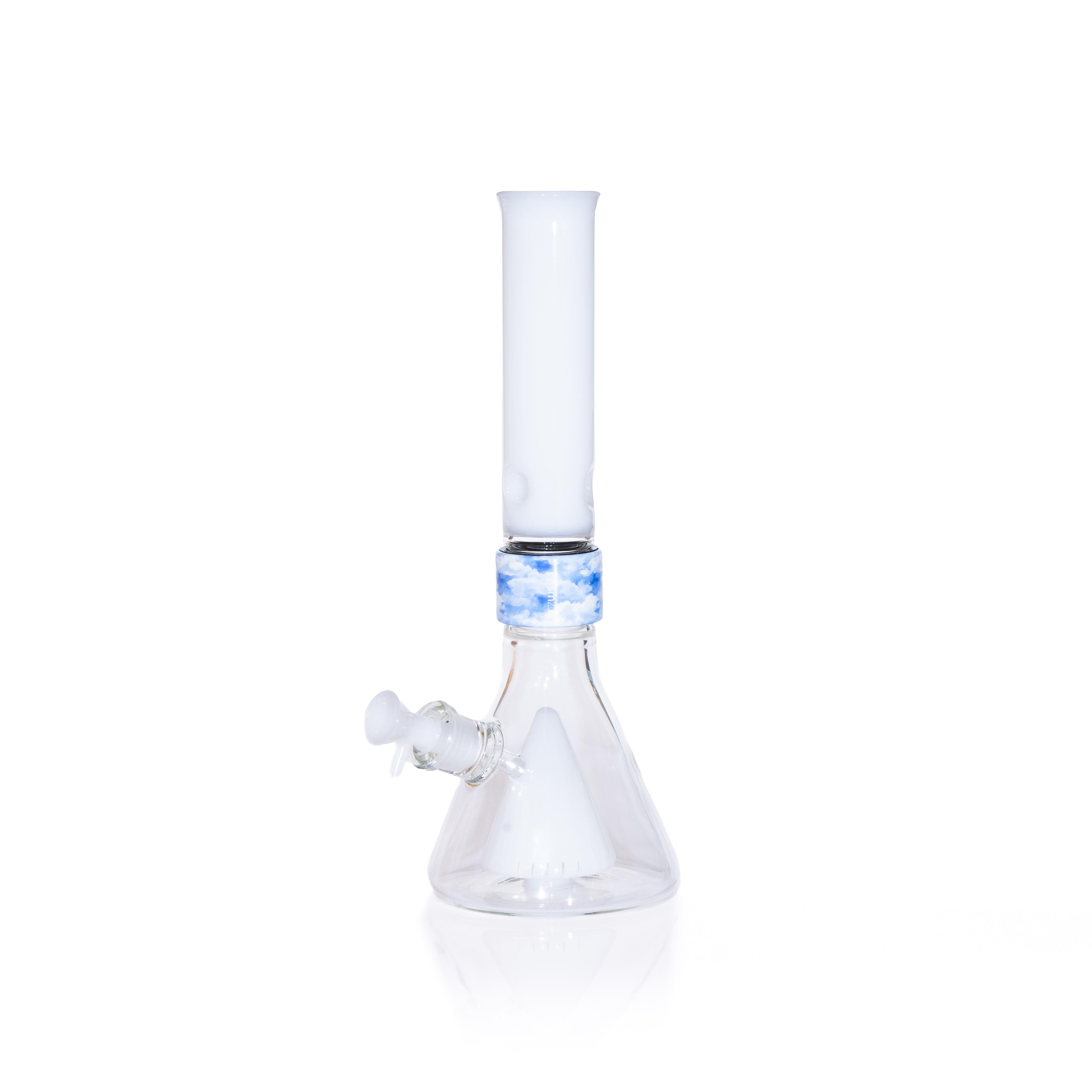 image of standard size Prism setup with white percolated beaker base and white mouthpiece with cloud halo connector