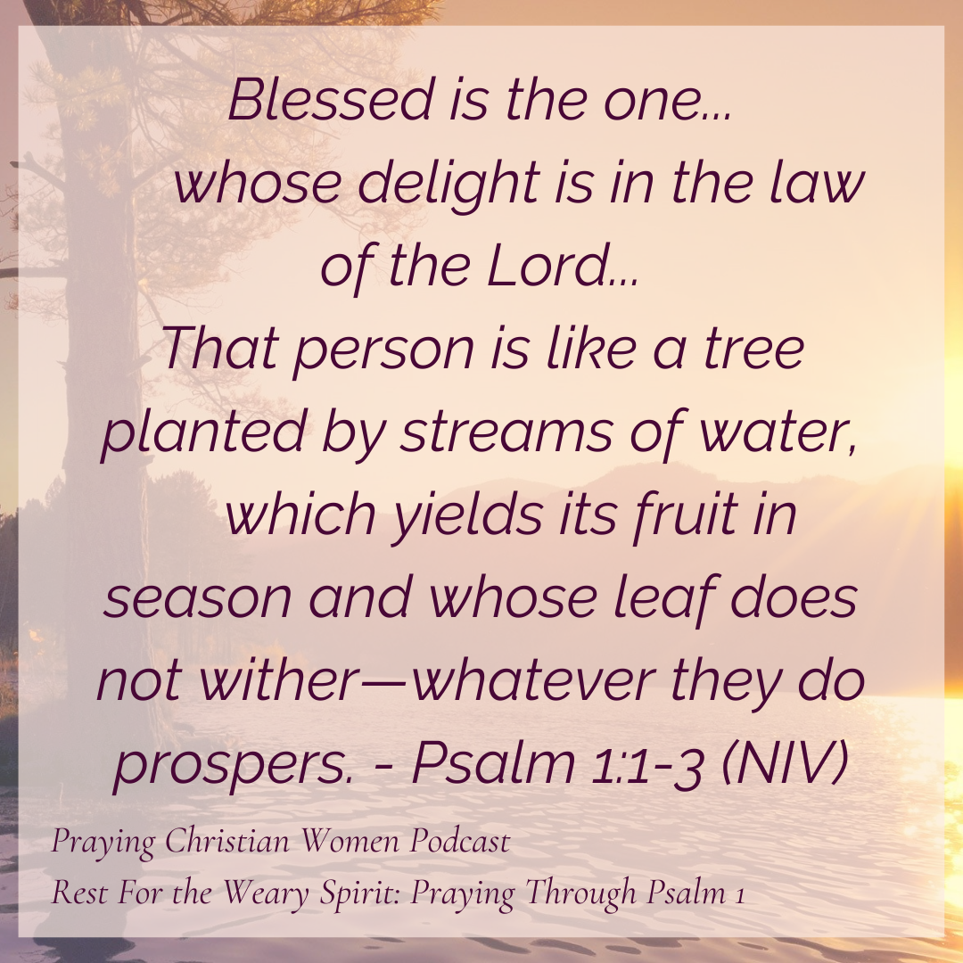 Praying through Psalm 1. Praying Christian Women Podcast Blessed is the one whose delight is in the law of the Lord. Psalm 1:1-3 NIV