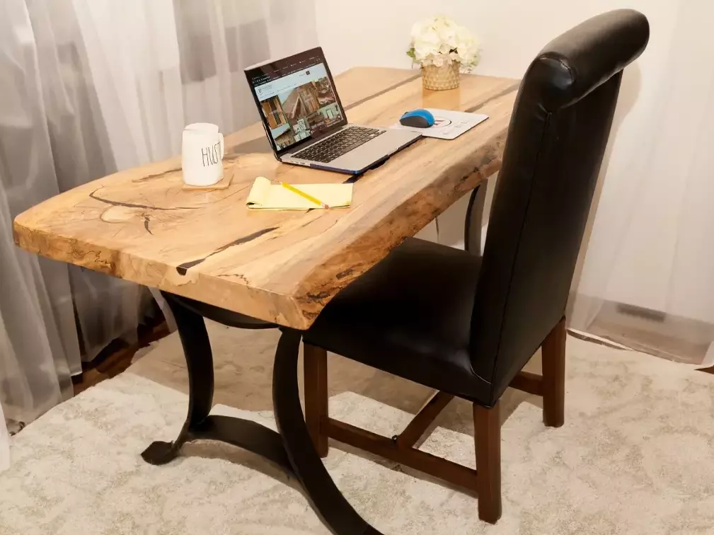 live edge office desk and Parsons chair