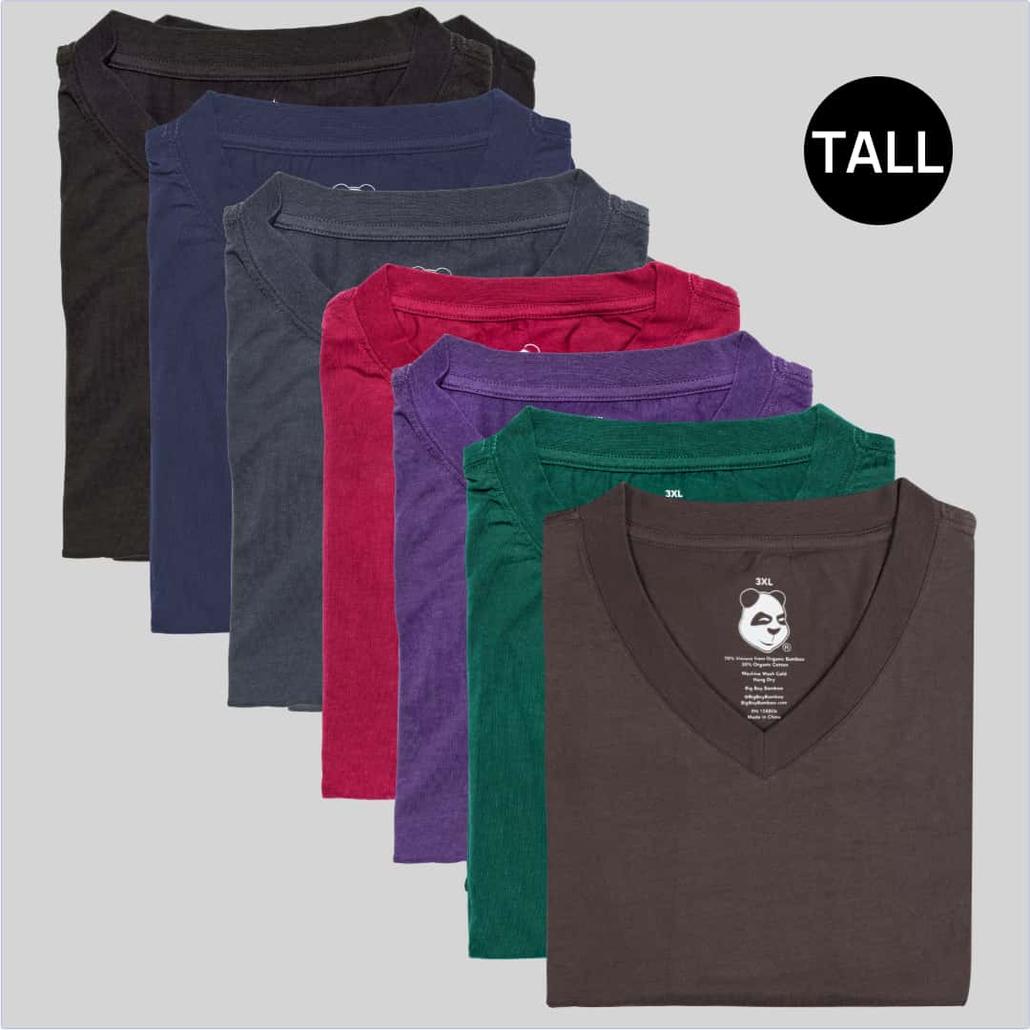 Tall Men's V-Neck Ultimate Variety 7-Pack Bamboo Viscose T-Shirt Bundle