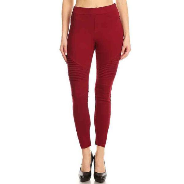 Moto Pleated Jeggings Burgundy