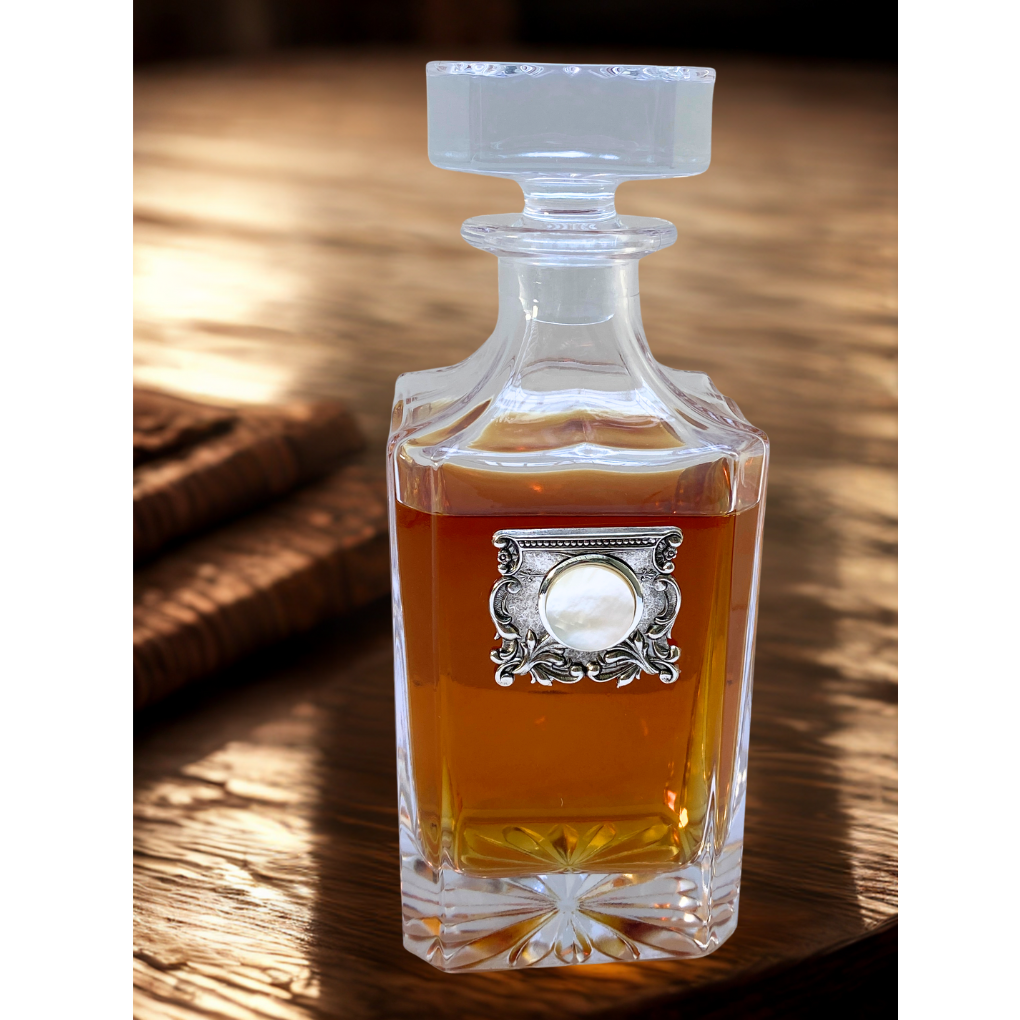 Crystal Decanter with Silver & Pearl Embellishment