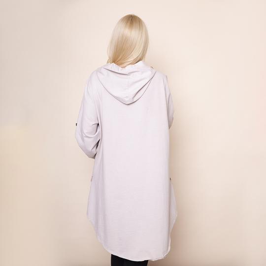 Button Sleeve Hoody Jersey Jacket in Beige