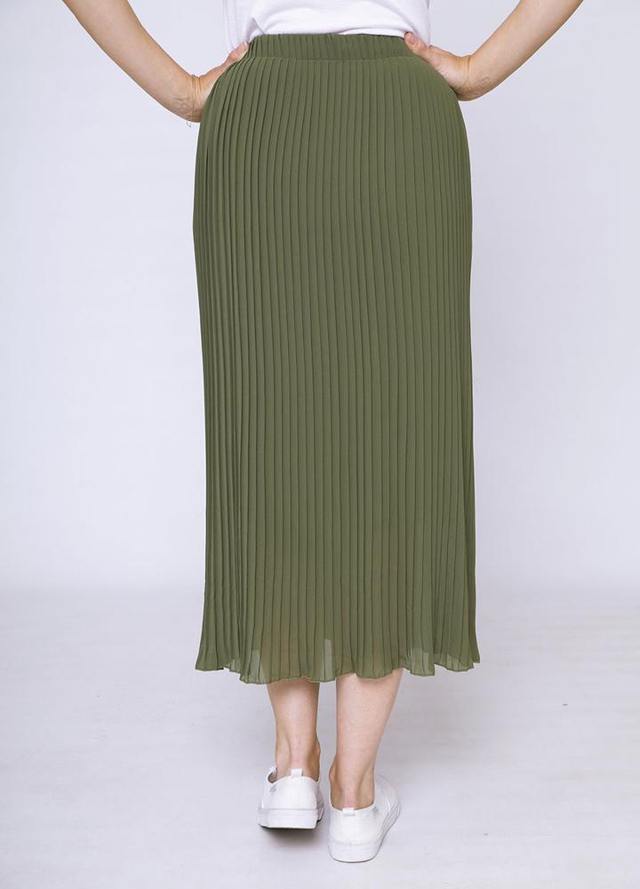 Long Pleat Skirt in Khaki