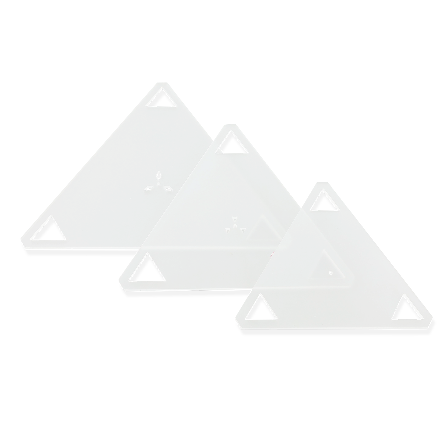 Set of large 60 degree triangle quilt templates: 4 1/2", 5 1/2" and 6 1/2".