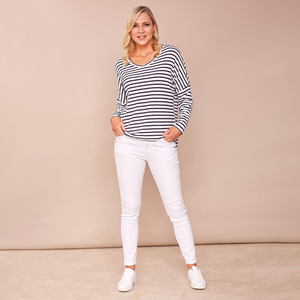 Amy V Neck Stripe Top (White)