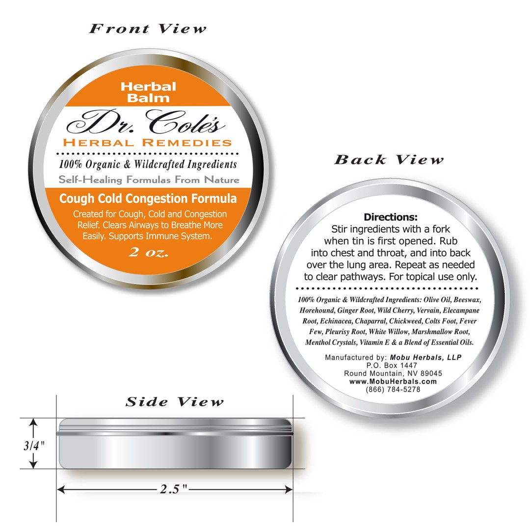 Cold Cough Congestion Balm Front, Back and Side Views