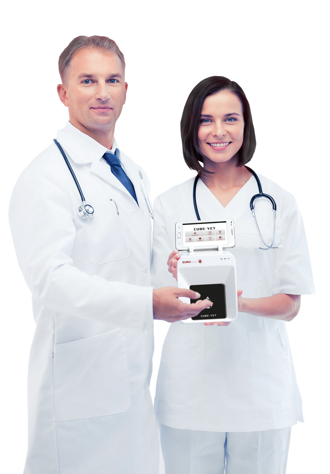 Doctors holding Cube Vet