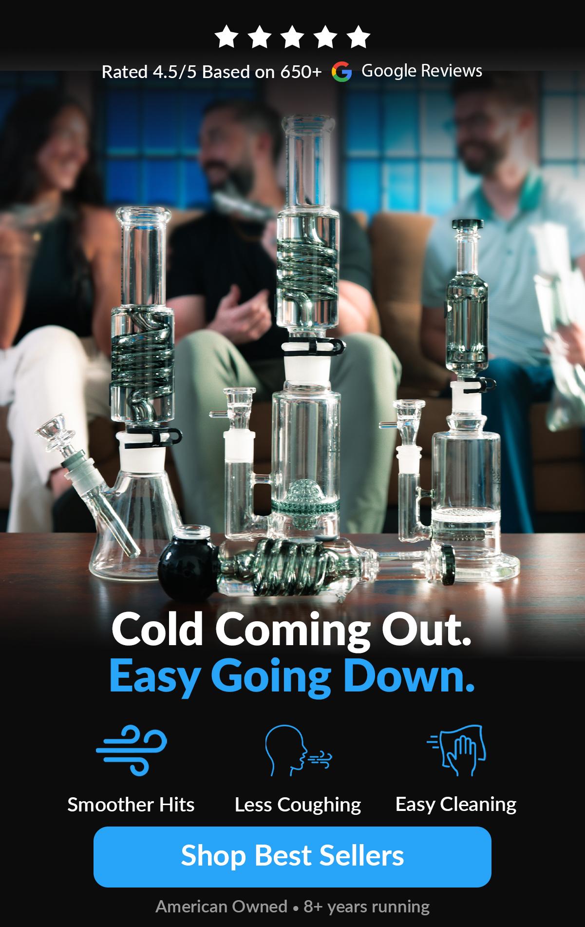 best selling bongs and pipes on table