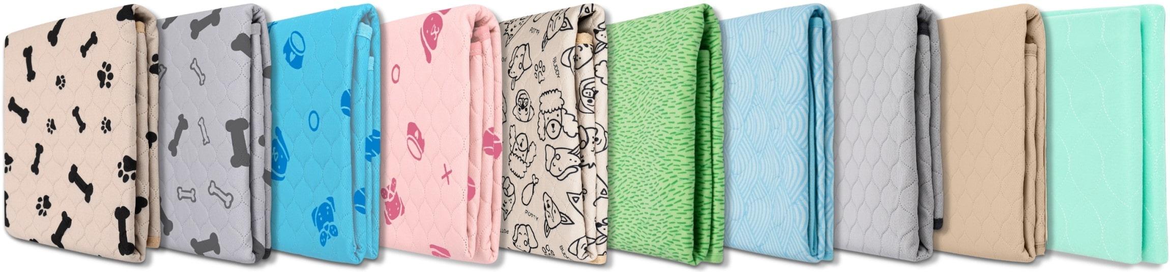 A row of folded Potty Buddy reusable potty pads