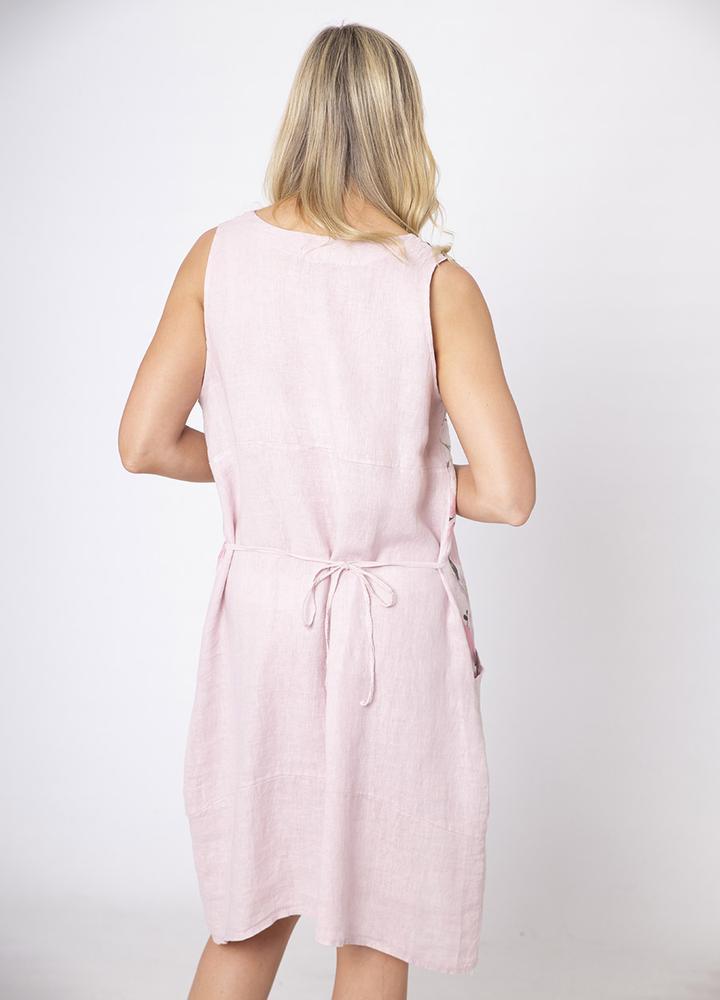 Sleeveless Floral Linen Pocket Dres