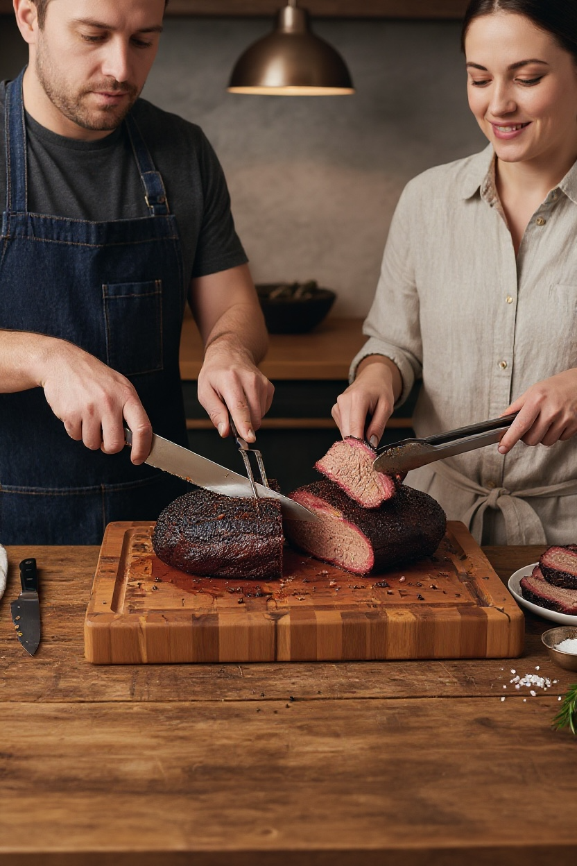 couple cooking together using hardwood cutting board showing a wedding gift that supports everyday shared routines