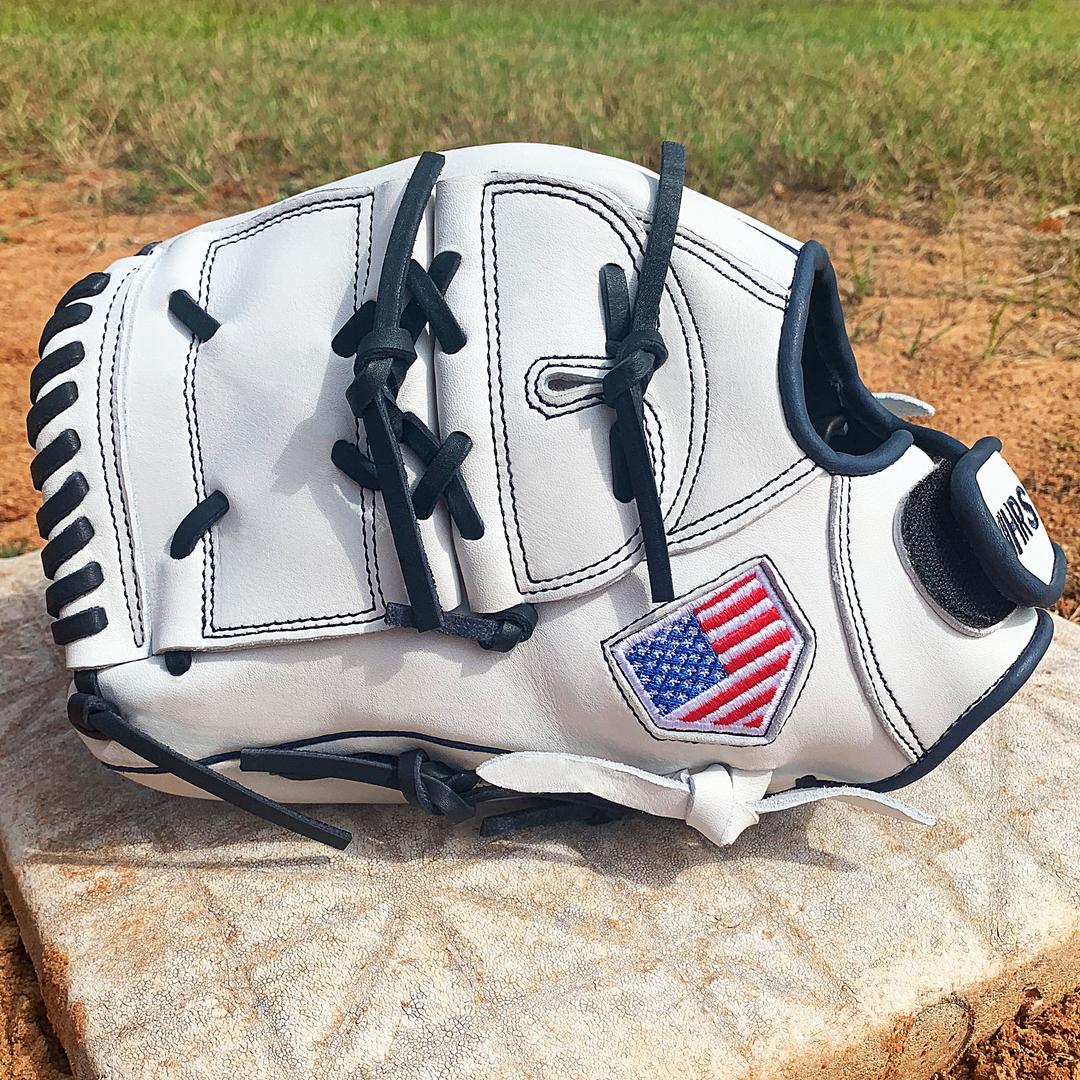 13 Softball First Base Mitt - Navy with White Web – Hit Run Steal