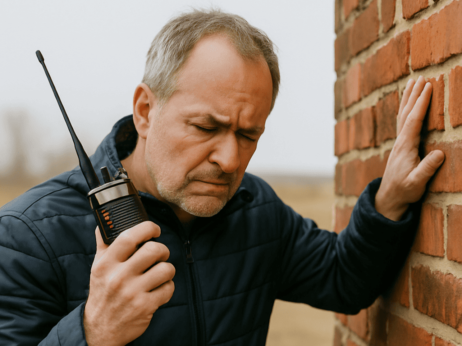 Frustrated guy holding a radio