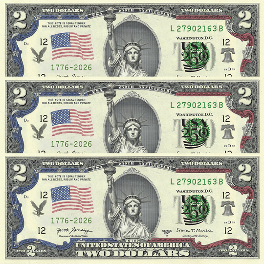 3 Statue of Liberty $2 Bills
