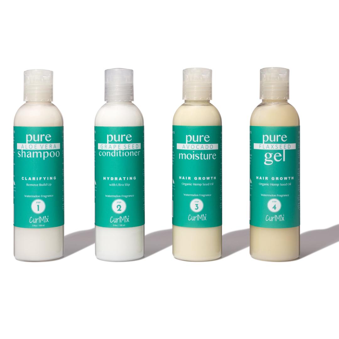 Sample Curly Hair Wash and Go System with Organic Jojoba Oil for Moisturizing Hair with Lavender Fragrance (Step 1 - 4)