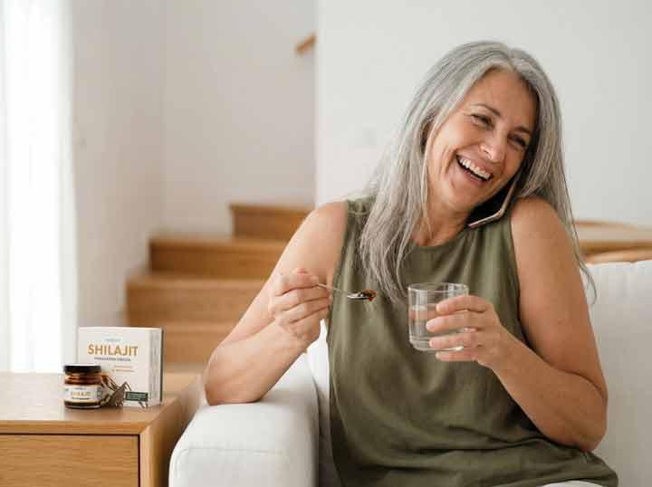 Woman using shilajit casually