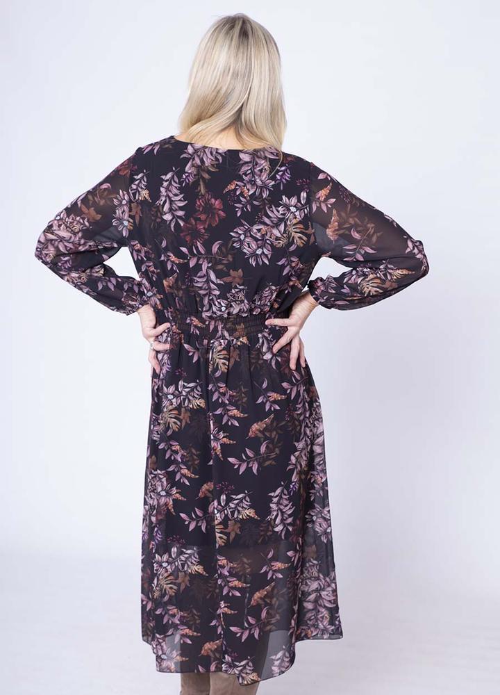 Floral Print Pleat Dress in Black