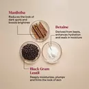 1. manjistha, betaine and black gram kept on a glass plate.