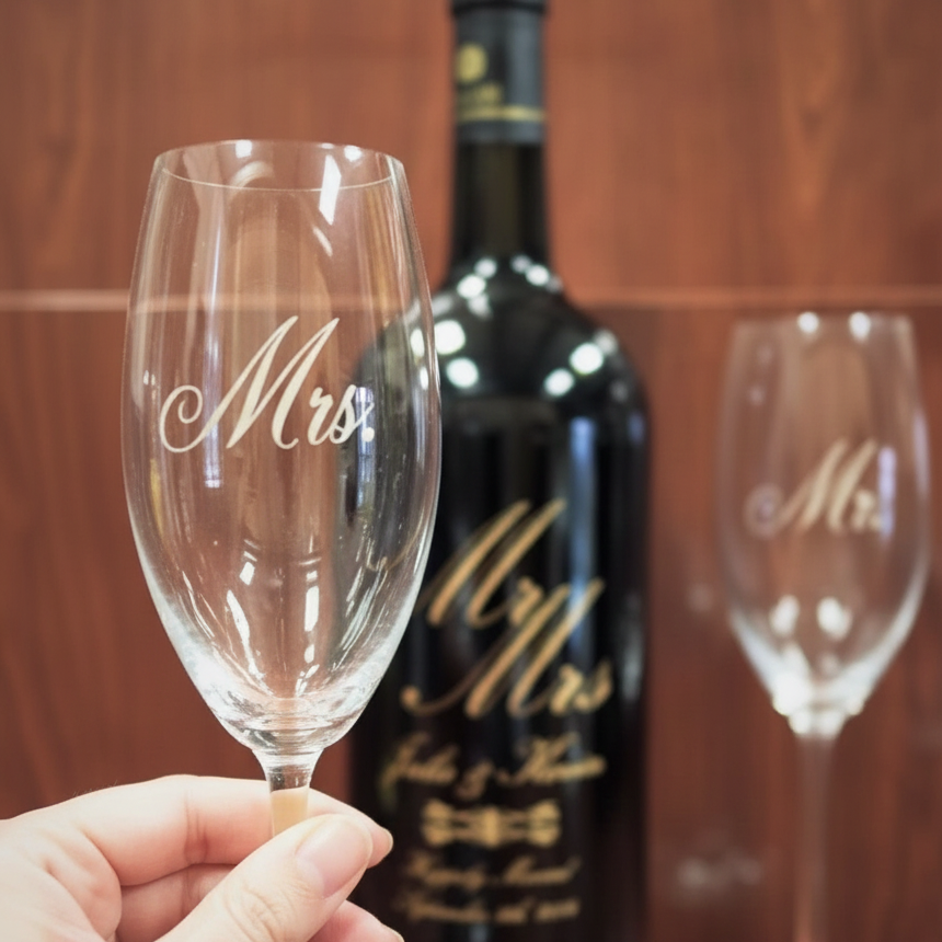 finely engraved crystal champaign flutes