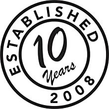 A black icon with text, "Established 2008, 10+ Years"