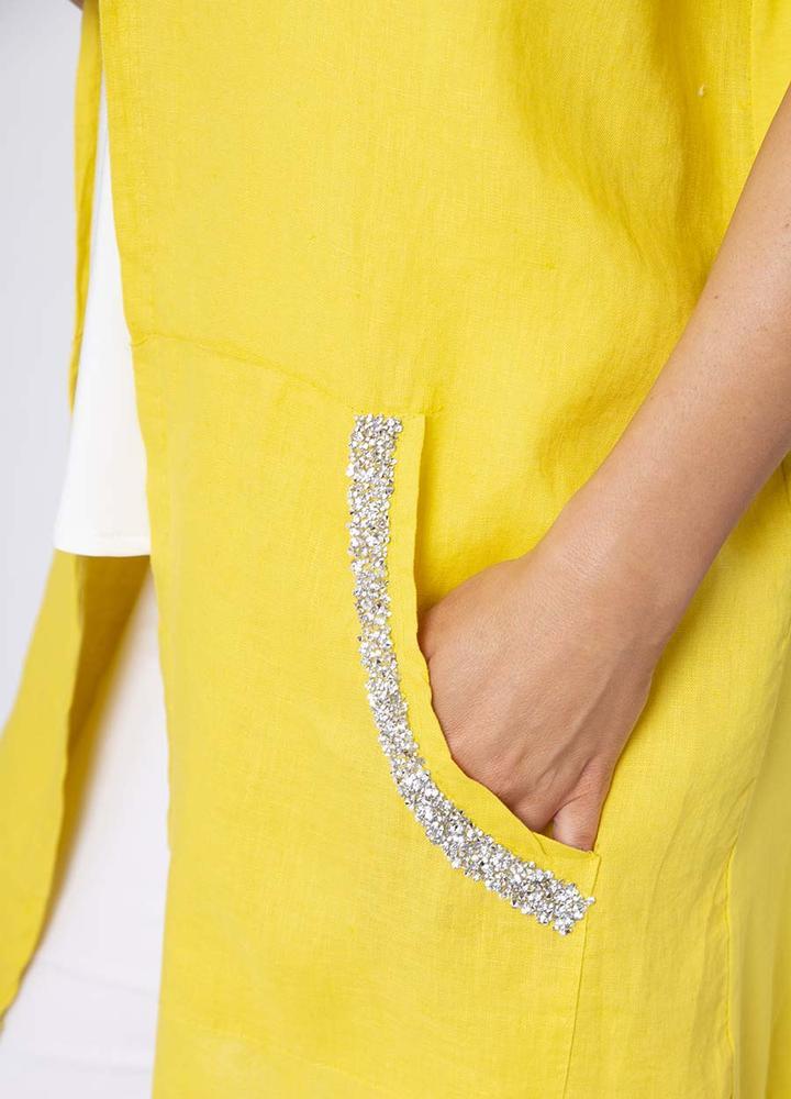 Hoody Sequin Pocket Linen Jacket