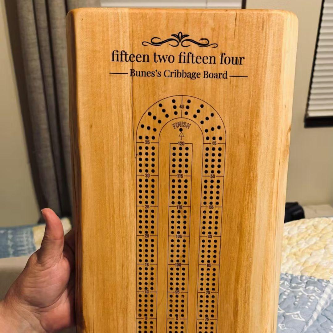 Customer review photo of personalized maple cribbage board
