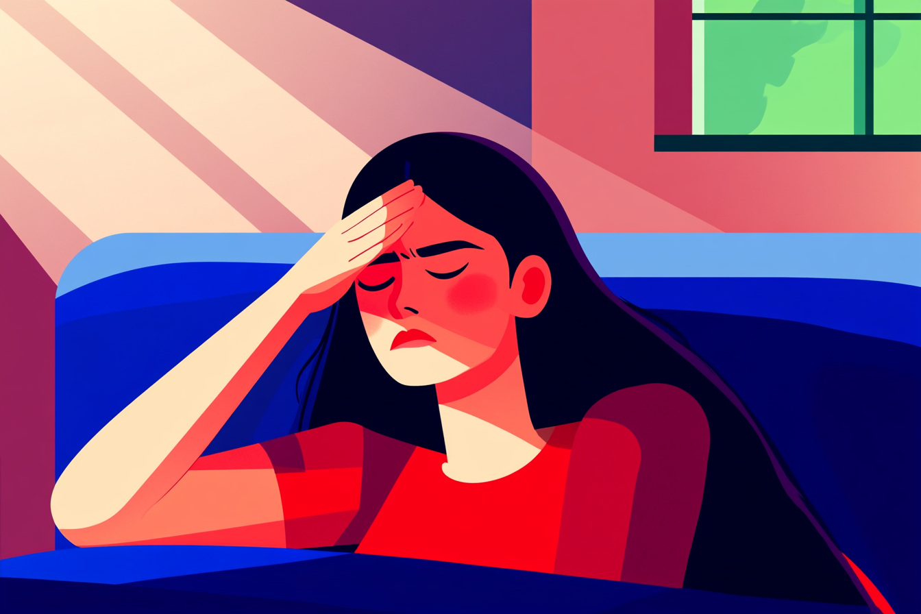 A woman shielding herself from sunlight that has woken up from her summer sleep.